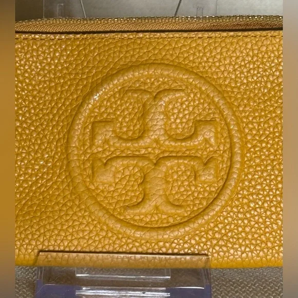 Tory Burch Perry Bombe Zip Card Case Golden Sunset Yellow Leather Wristlet - Picture 11 of 11
